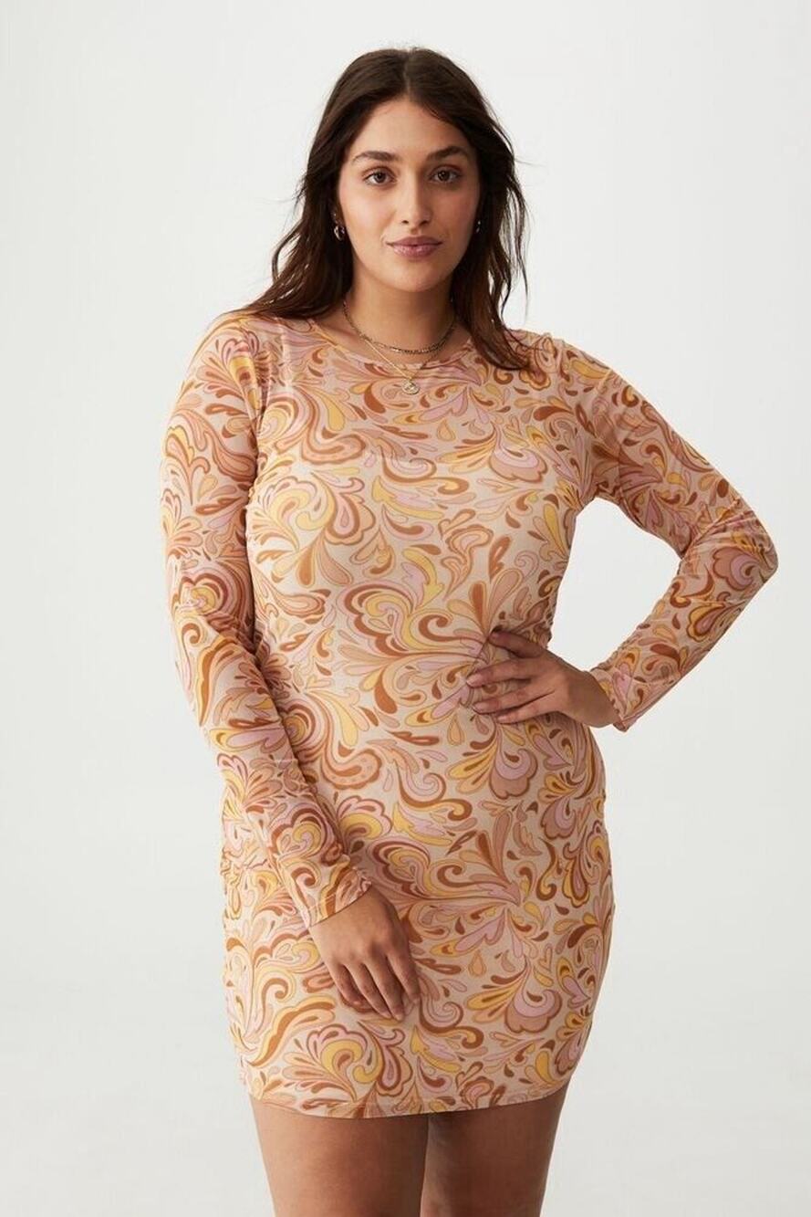 Cotton On Dress Womens Medium Stretch Mesh Paisley Bodycon Party Going Out Mini